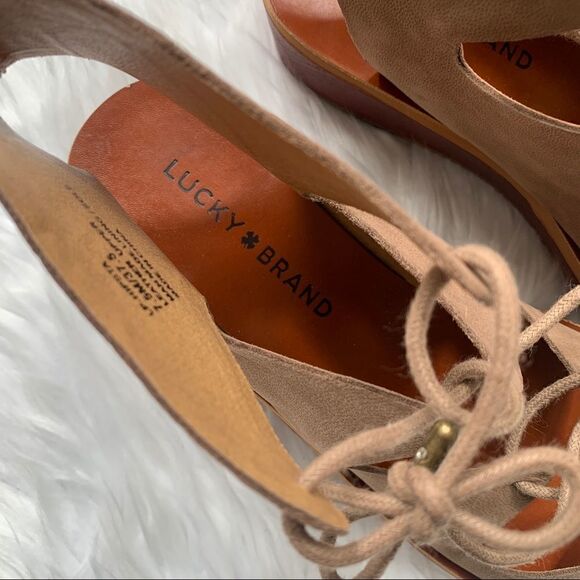 Lucky Brand Hipsta Open Toe Leather Wedge Sandals Tan Brown Size 7.5 - Picture 5 of 11